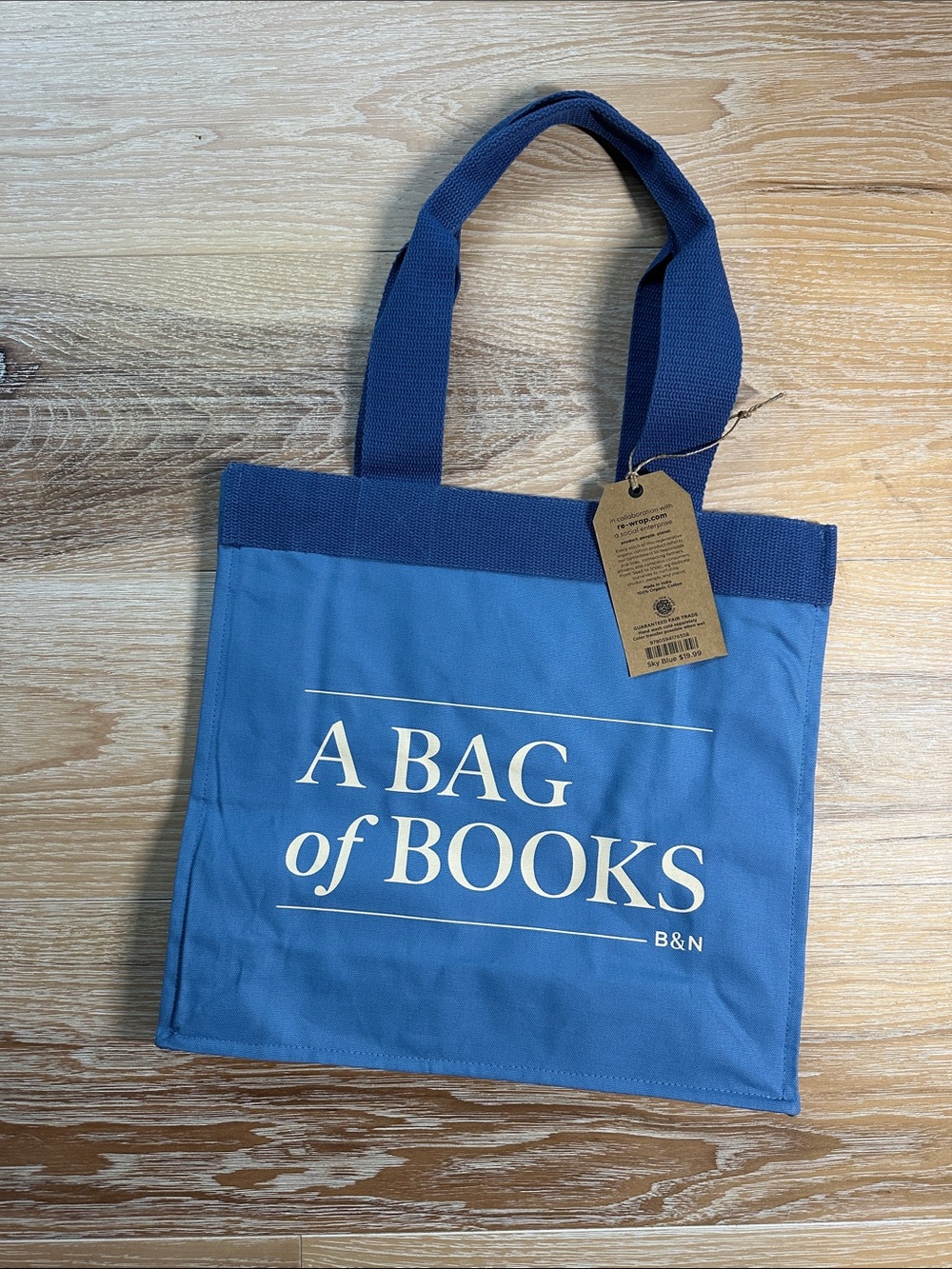 NWT Barnes & Noble Booksellers Cotton Canvas A Bag of Books Tote Sky Blue